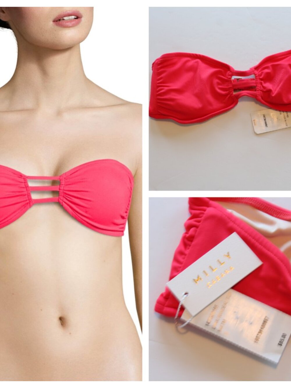 Milly Cabana Lanai Cutout Bandeau Swim Top Strapless Watermelon Red Small NWT